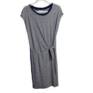 velvet by Graham & Spencer Dress Navy/White Sleeveless Stripe Tie Waist Sz Small